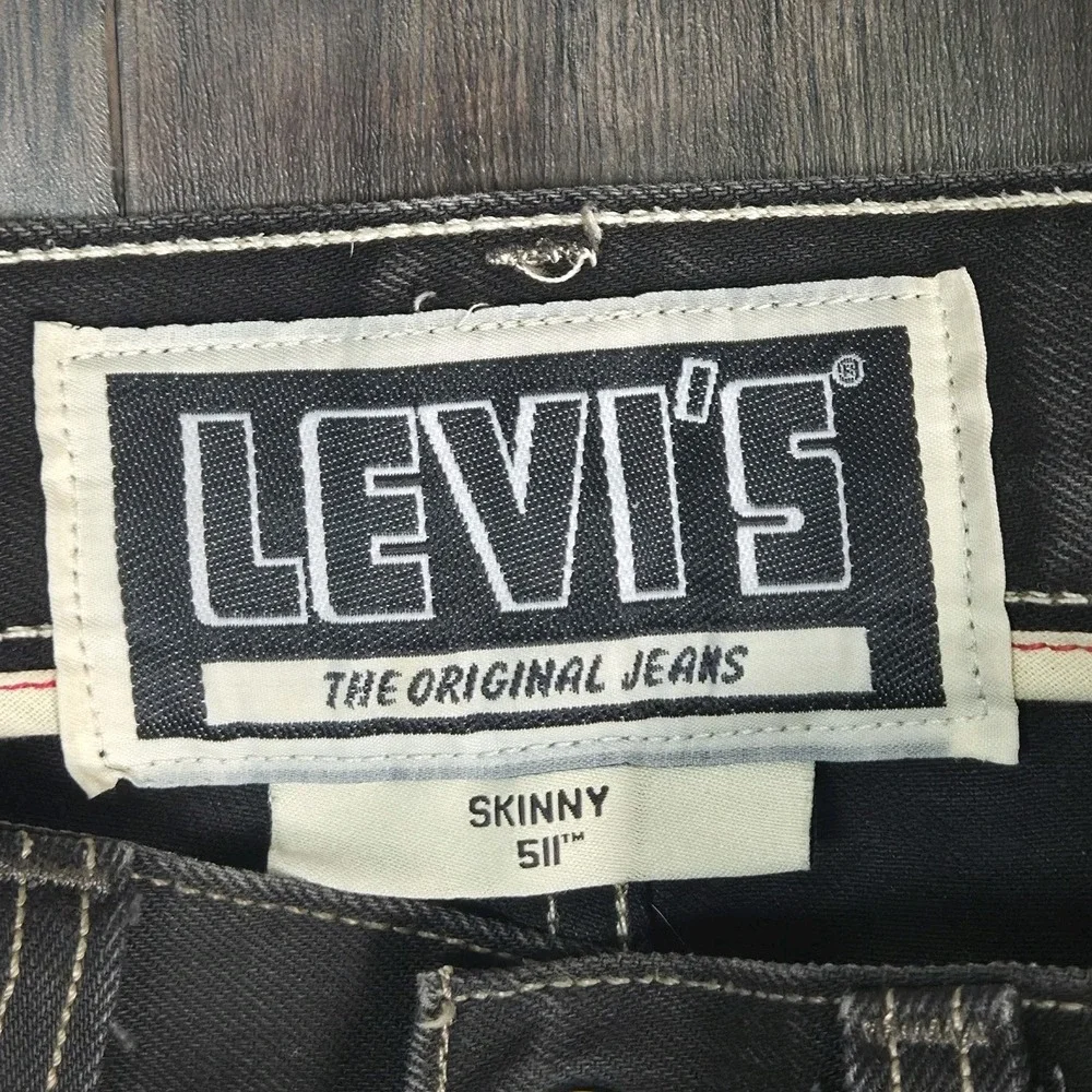 VTG Y2K Levis 511 Skinny Original Black Jeans Mens 33x32 Purple Checker Pockets